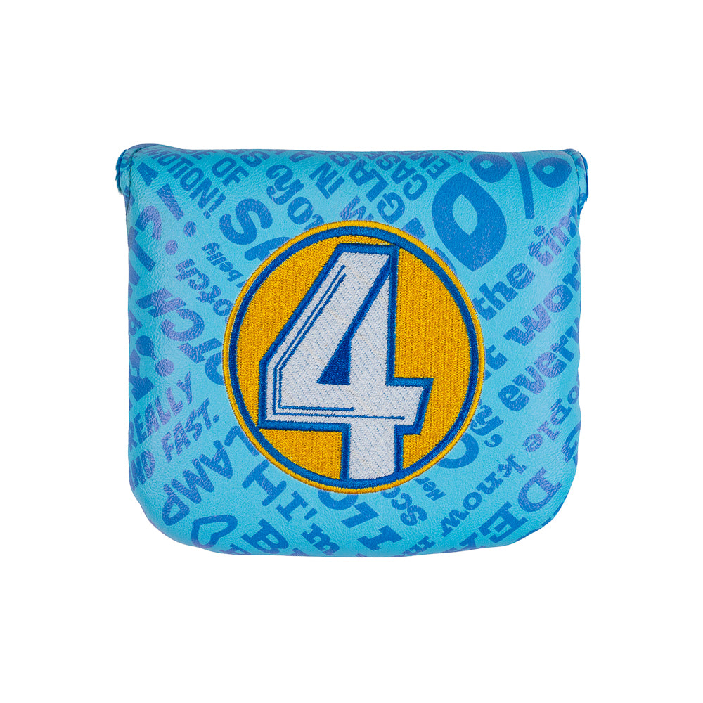 Blue Anchorman mallet putter cover with Channel 4 logo.