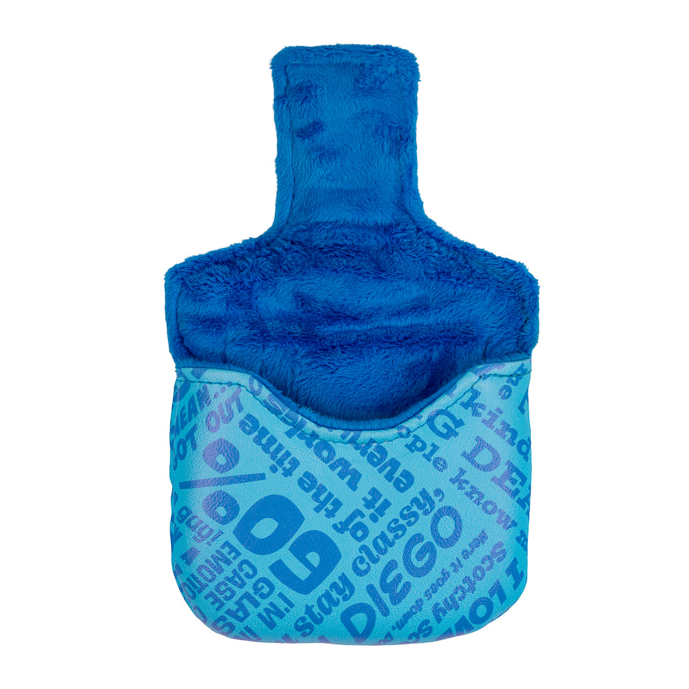 Blue Anchorman mallet putter cover with Channel 4 logo.