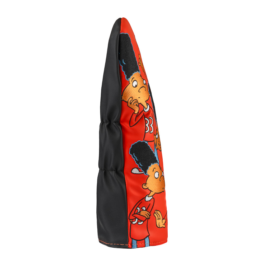 Red Hey Arnold driver cover with stacked Gerald poses.