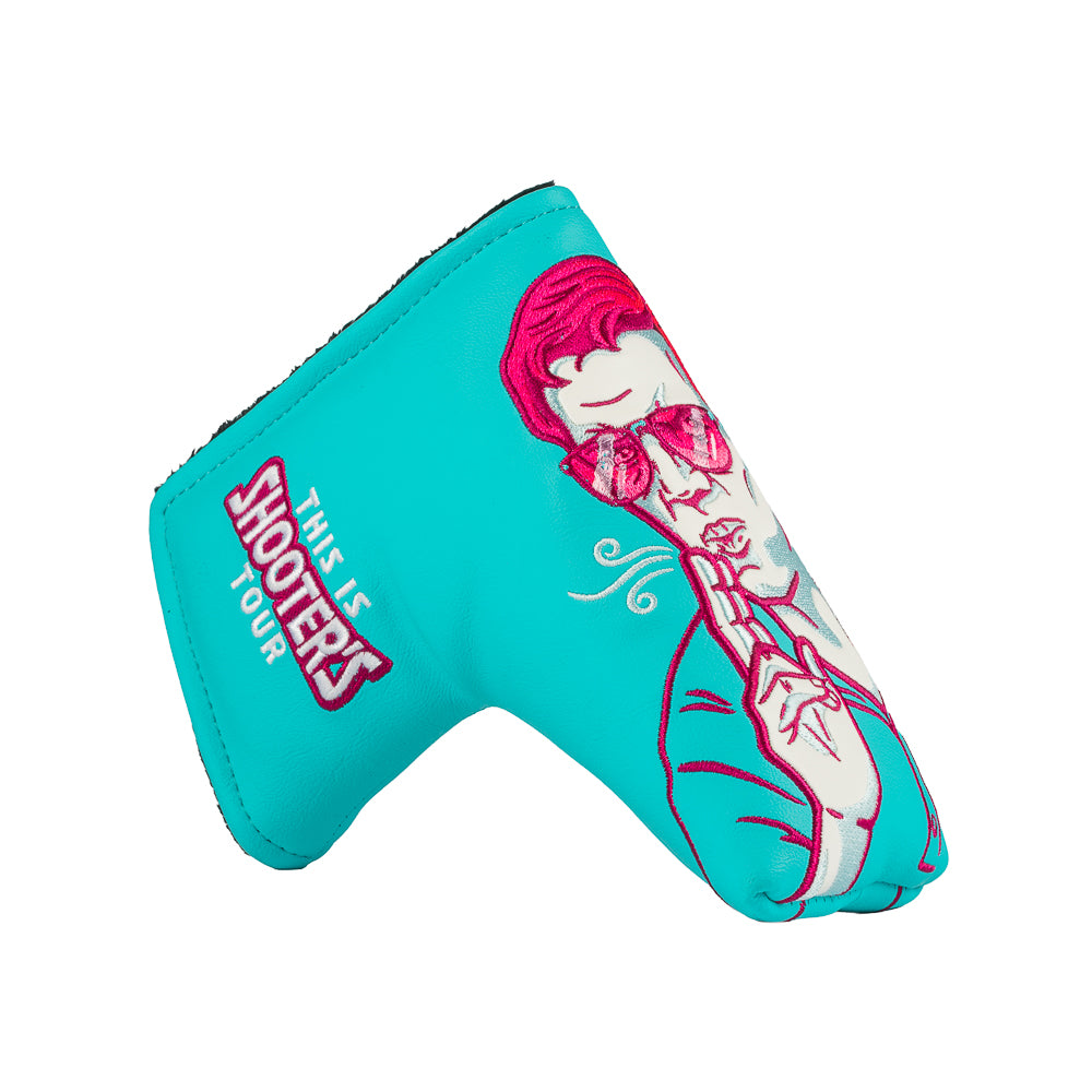 Happy Gilmore Shooter's Tour aqua and pink officially licensed Rewind golf blade putter headcover.