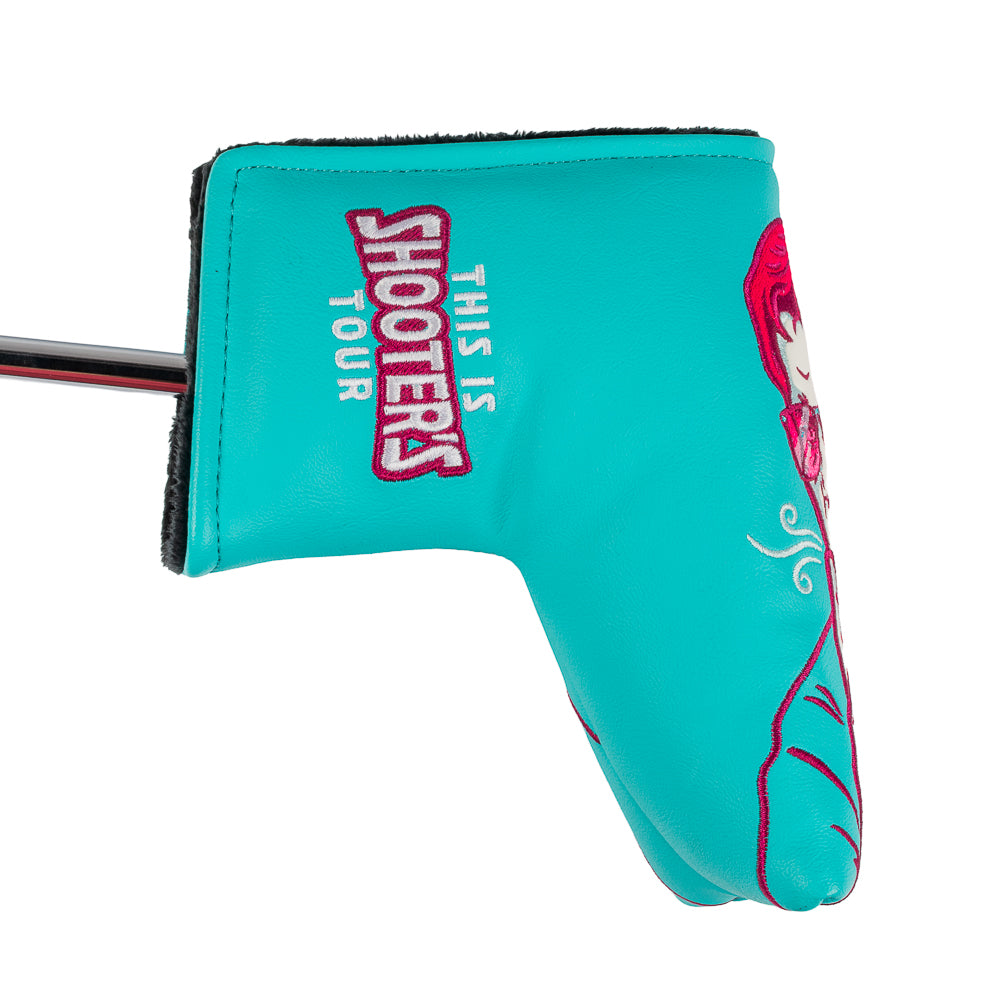 Happy Gilmore Shooter's Tour aqua and pink officially licensed Rewind golf blade putter headcover.