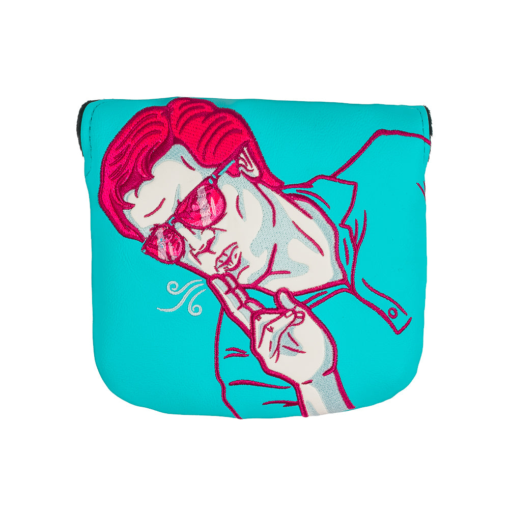 Rewind Golf x Happy Gilmore Shooter's Tour aqua and pink mallet golf headcover.