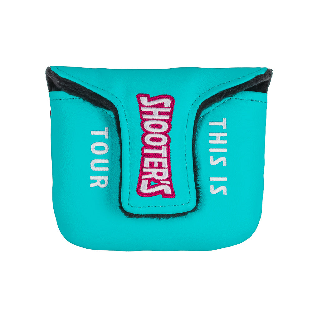 Rewind Golf x Happy Gilmore Shooter's Tour aqua and pink mallet golf headcover.