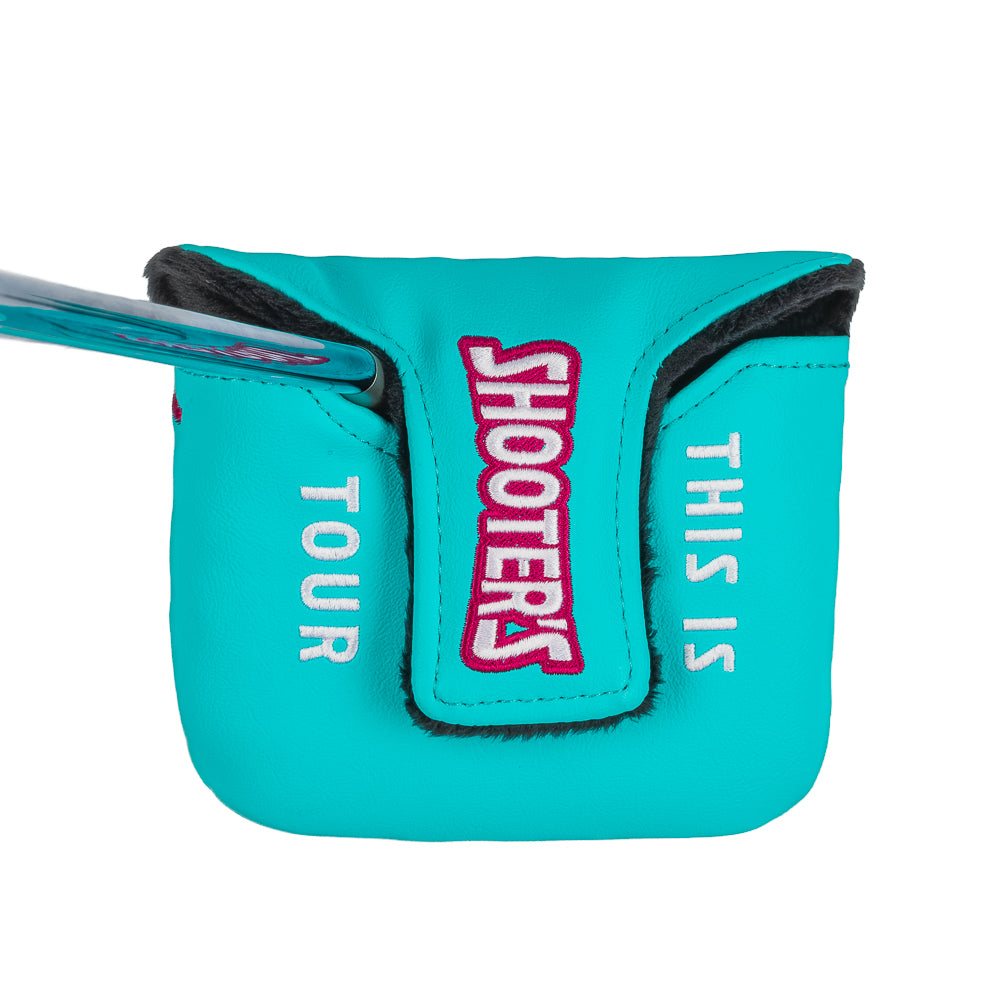 Rewind Golf x Happy Gilmore Shooter's Tour aqua and pink mallet golf headcover.