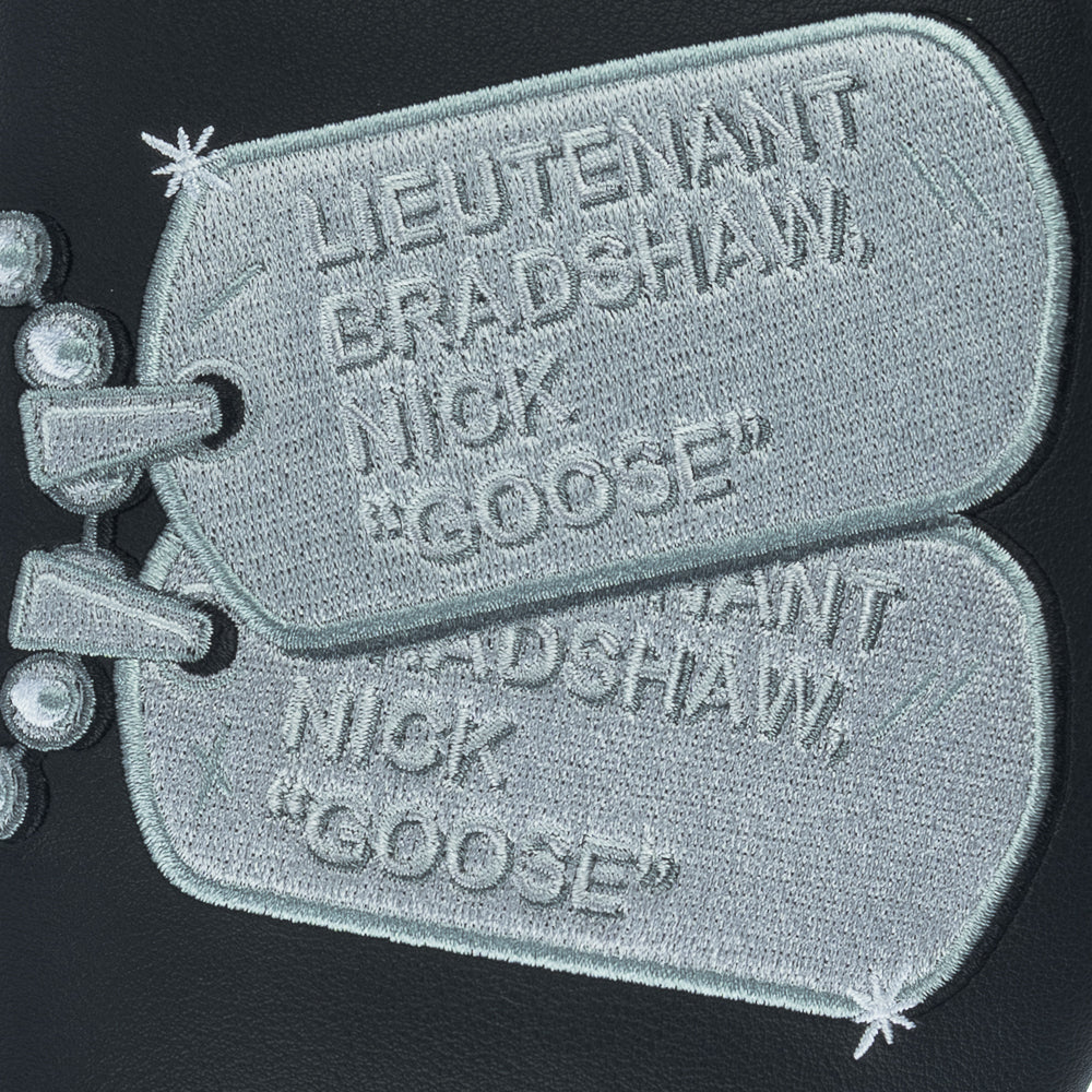 Rewind Golf x Top Gun official Talk To Me Goose Dogtags black and silver mallet putter golf headcover.