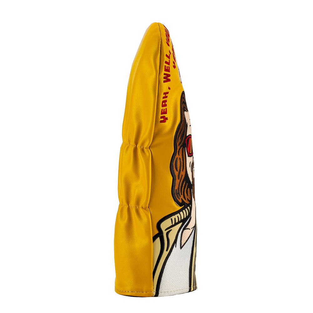 Rewind Golf x The Big Lebowski officially licensed Your Opinion, Man movie themed yellow golf driver headcover.