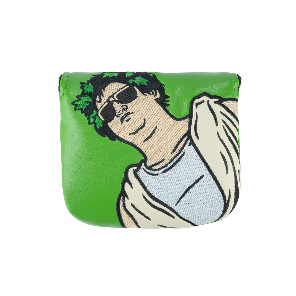 Rewind Golf x Animal House officially licensed green center shaft mallet golf headcover featuring embroidered toga character.