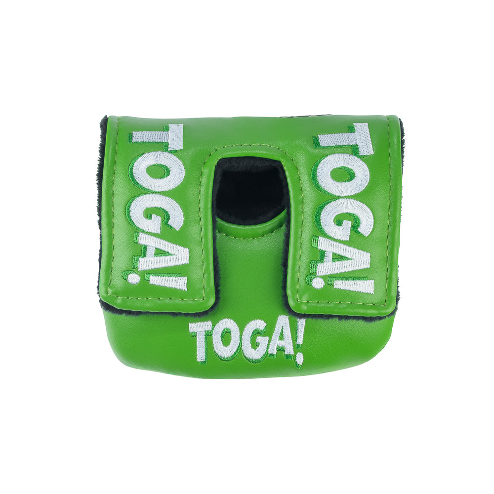 Rewind Golf x Animal House officially licensed green center shaft mallet golf headcover featuring embroidered toga character.