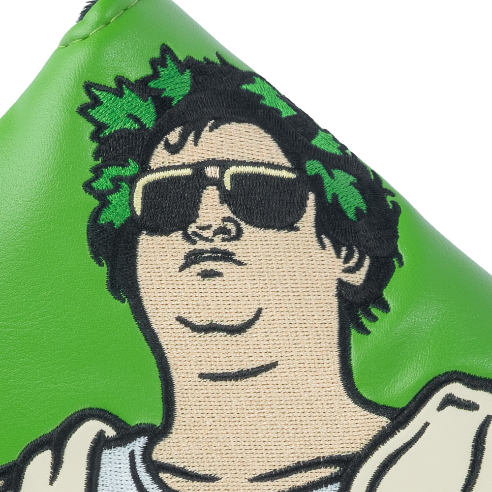 Rewind Golf x Animal House officially licensed green center shaft mallet golf headcover featuring embroidered toga character.