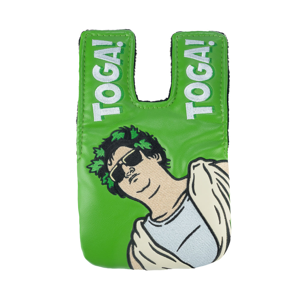 Rewind Golf x Animal House officially licensed green center shaft mallet golf headcover featuring embroidered toga character.