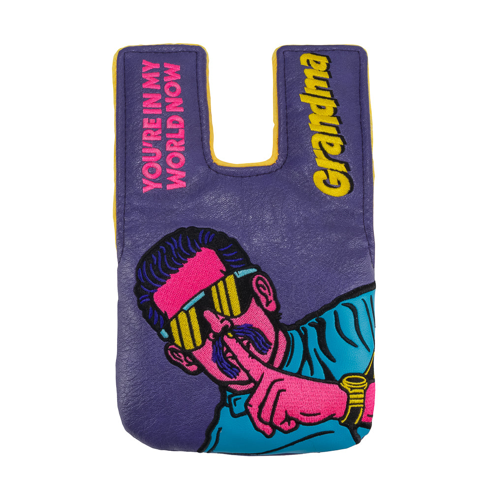 Rewind Golf x Happy Gilmore official Grandma themed purple and yellow center shaft mallet headcover.