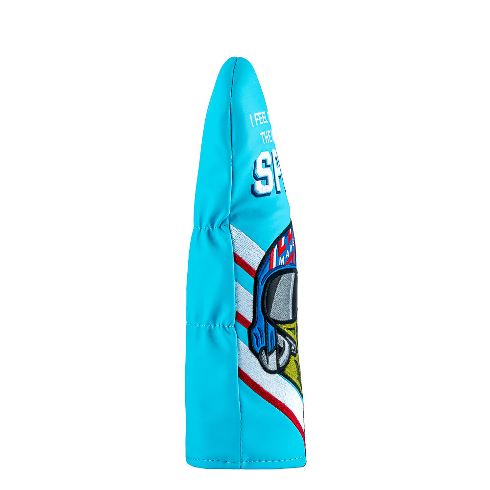 Rewind Golf x Top Gun Need For Speed official fairway wood golf headcover featuring Maverick helmet on teal material.