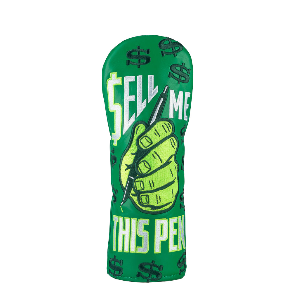 Rewind Golf x Wolf of Wall Street official green Sell Me This Pen themed fairway wood golf headcover.