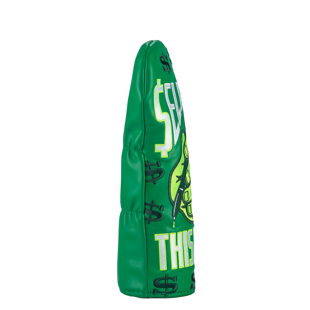 Rewind Golf x Wolf of Wall Street official green Sell Me This Pen themed fairway wood golf headcover.