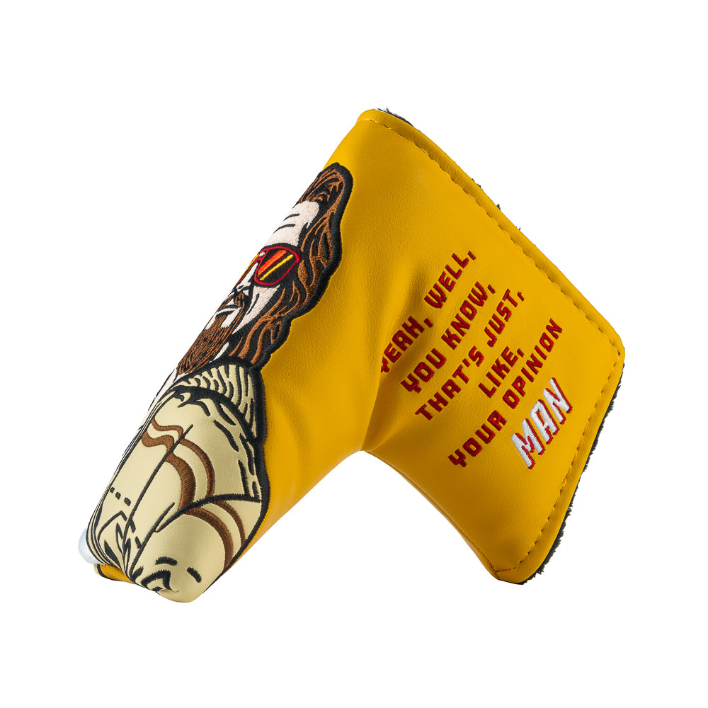 Rewind Golf x The Big Lebowski officially licensed Your Opinion Man yellow blade golf headcover featuring the dude.