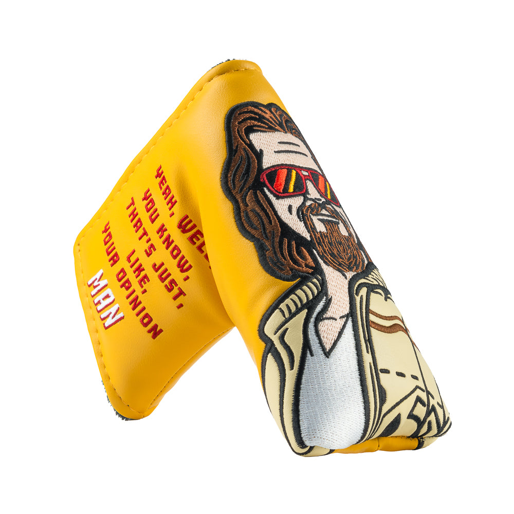 Rewind Golf x The Big Lebowski officially licensed Your Opinion Man yellow blade golf headcover featuring the dude.