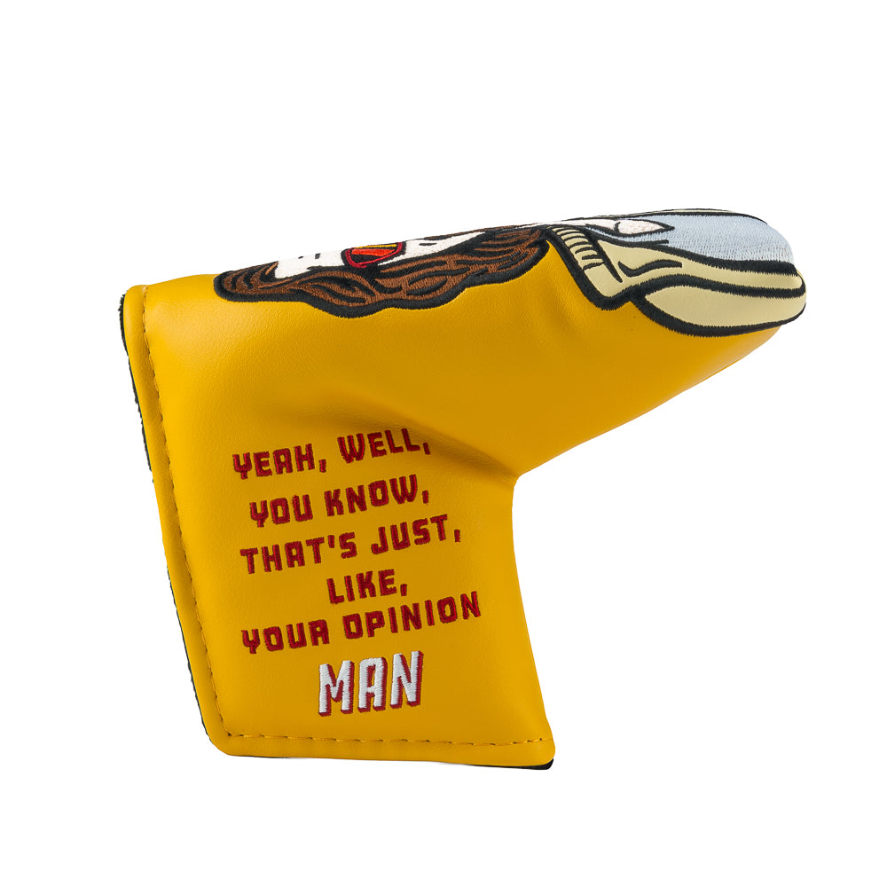 Rewind Golf x The Big Lebowski officially licensed Your Opinion Man yellow blade golf headcover featuring the dude.